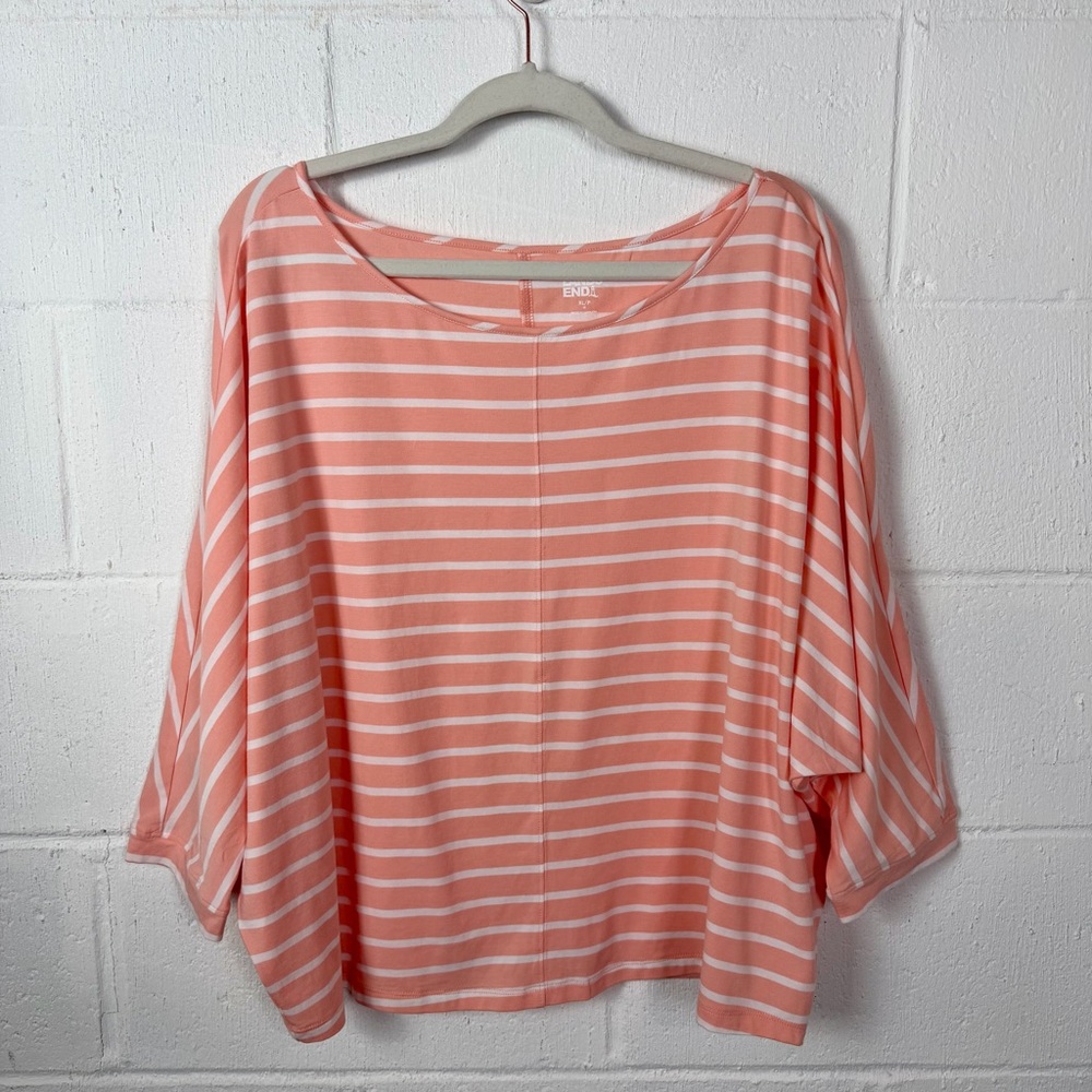Lands' End Top Striped Peach Oversized Relaxed Dolman Sleeves Nautical Casual XL